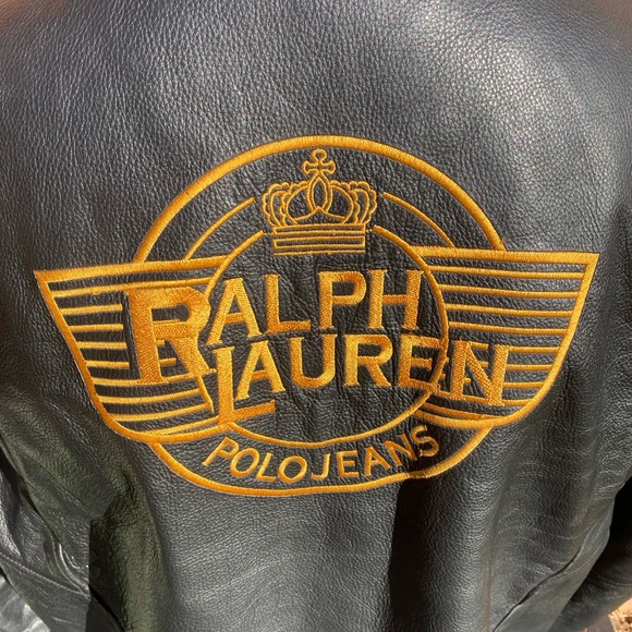 Polo Ralph Lauren Leather Jacket Embroidered Big Logo Xl black - Picture 2 of 8